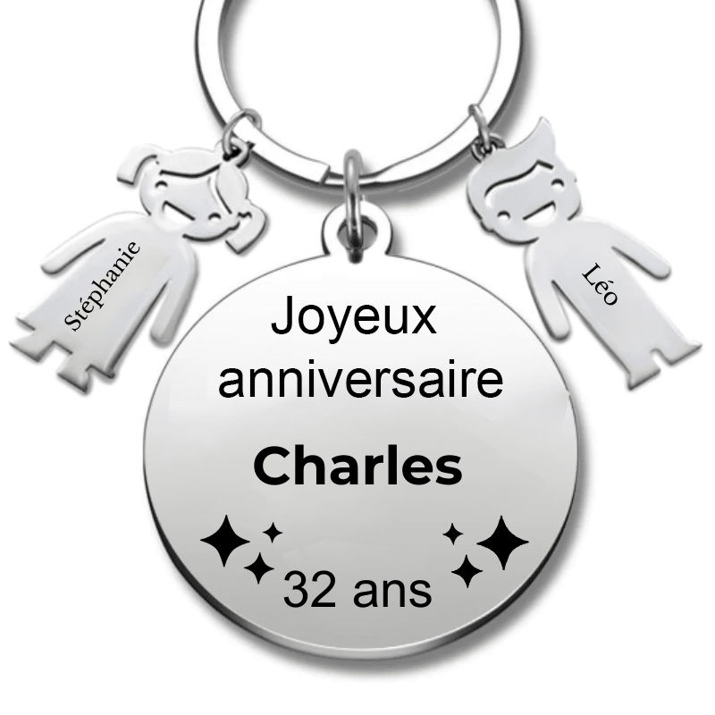 Le Porte - Clef "Joyeux anniversaire XXX 32 ans" - Prénom A Personnaliser - Les Bijoux de Marilou