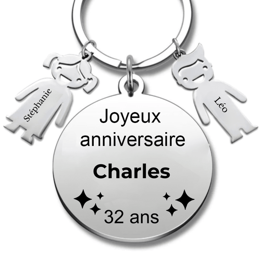 Le Porte - Clef "Joyeux anniversaire XXX 32 ans" - Prénom A Personnaliser - Les Bijoux de Marilou