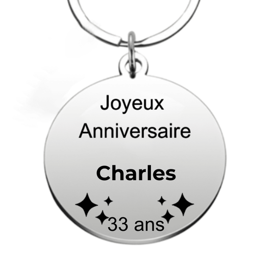 Le Porte - Clef "Joyeux anniversaire XXX 33 ans" - Prénom A Personnaliser - Les Bijoux de Marilou