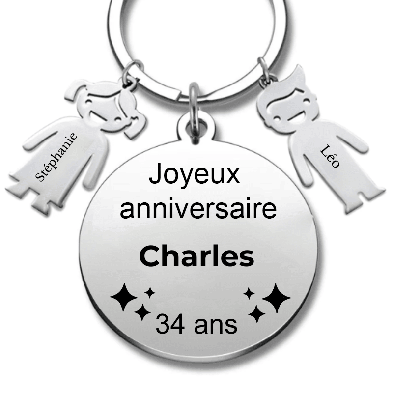 Le Porte - Clef "Joyeux anniversaire XXX 34 ans" - Prénom A Personnaliser - Les Bijoux de Marilou
