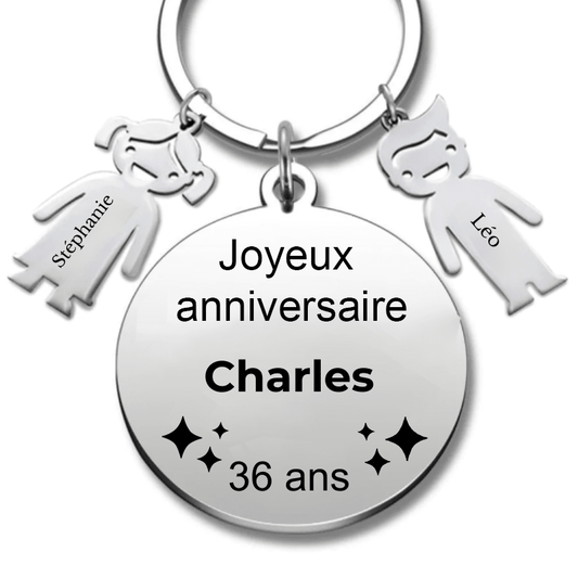 Le Porte - Clef "Joyeux anniversaire XXX 36 ans" - Prénom A Personnaliser - Les Bijoux de Marilou