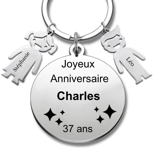 Le Porte - Clef "Joyeux anniversaire XXX 37 ans" - Prénom A Personnaliser - Les Bijoux de Marilou
