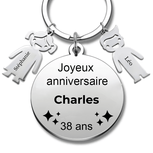 Le Porte - Clef "Joyeux anniversaire XXX 38 ans" - Prénom A Personnaliser - Les Bijoux de Marilou