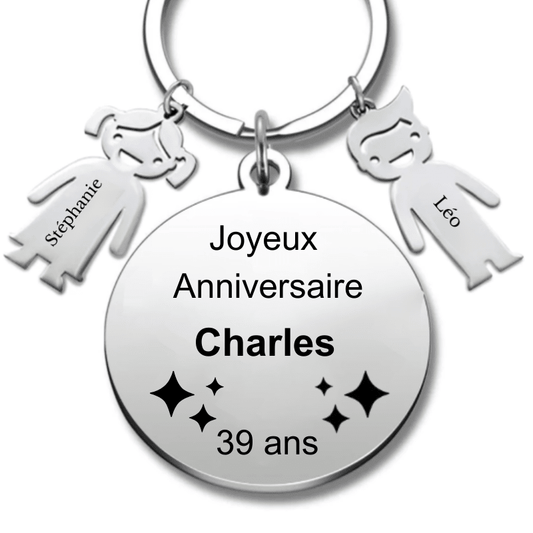 Le Porte - Clef "Joyeux anniversaire XXX 39 ans" - Prénom A Personnaliser - Les Bijoux de Marilou