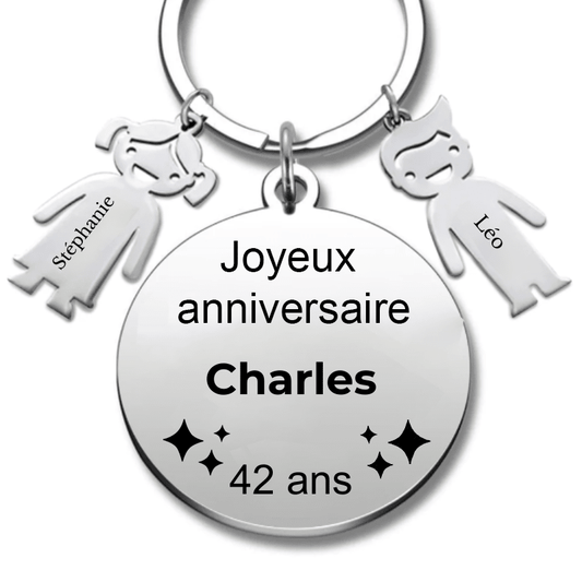 Le Porte - Clef "Joyeux anniversaire XXX 42 ans" - Prénom A Personnaliser - Les Bijoux de Marilou
