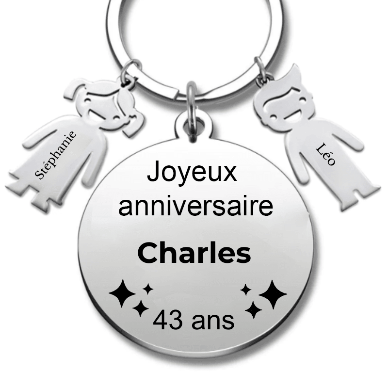 Le Porte - Clef "Joyeux anniversaire XXX 43 ans" - Prénom A Personnaliser - Les Bijoux de Marilou