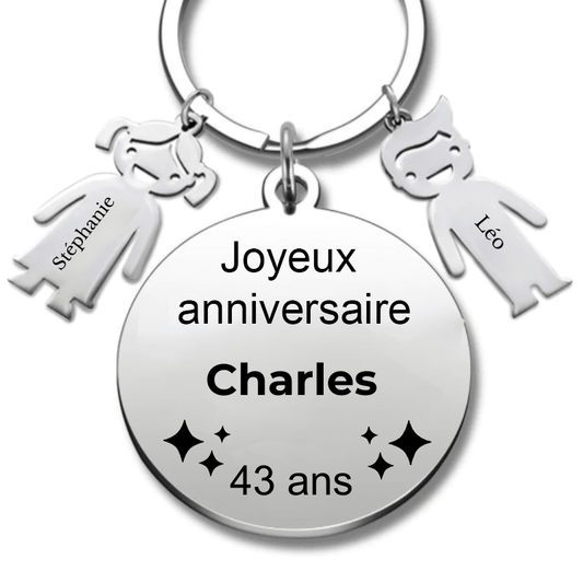 Le Porte - Clef "Joyeux anniversaire XXX 43 ans" - Prénom A Personnaliser - Les Bijoux de Marilou