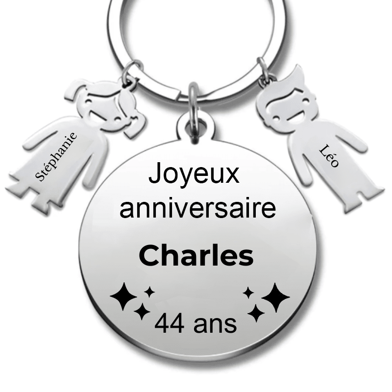 Le Porte - Clef "Joyeux anniversaire XXX 44 ans" - Prénom A Personnaliser - Les Bijoux de Marilou