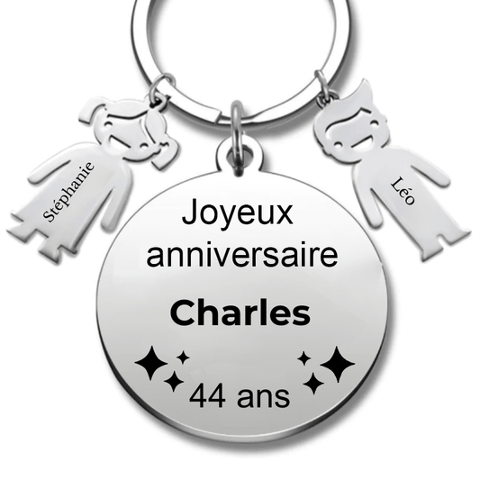 Le Porte - Clef "Joyeux anniversaire XXX 44 ans" - Prénom A Personnaliser - Les Bijoux de Marilou