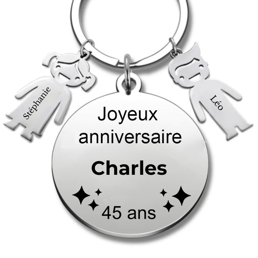 Le Porte - Clef "Joyeux anniversaire XXX 45 ans" - Prénom A Personnaliser - Les Bijoux de Marilou