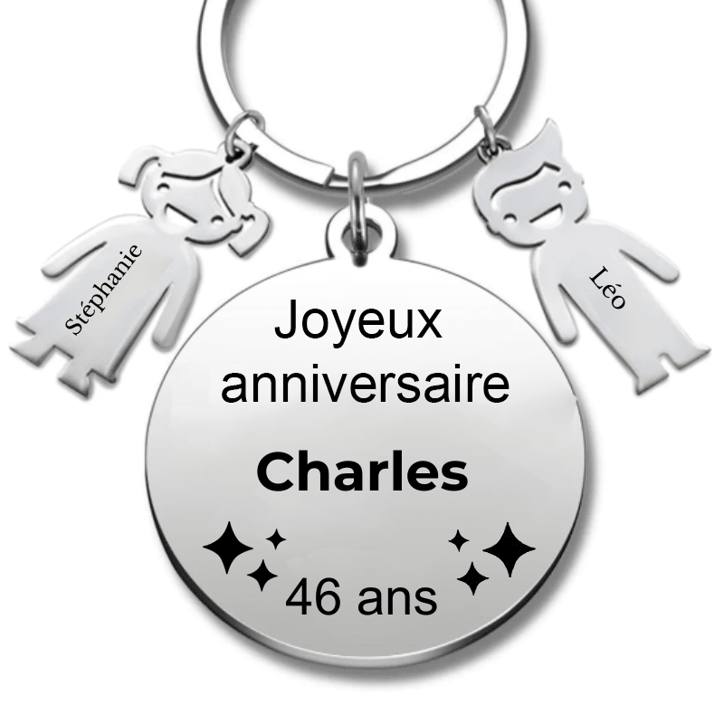 Le Porte - Clef "Joyeux anniversaire XXX 46 ans" - Prénom A Personnaliser - Les Bijoux de Marilou