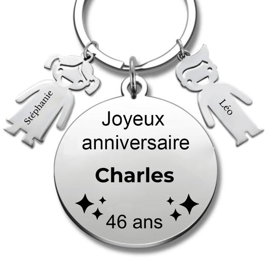 Le Porte - Clef "Joyeux anniversaire XXX 46 ans" - Prénom A Personnaliser - Les Bijoux de Marilou