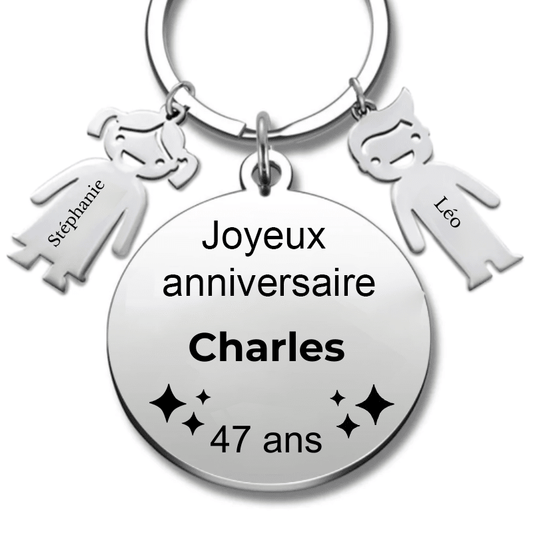 Le Porte - Clef "Joyeux anniversaire XXX 47 ans" - Prénom A Personnaliser - Les Bijoux de Marilou