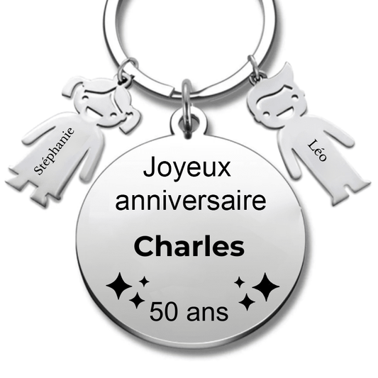 Le Porte - Clef "Joyeux anniversaire XXX 50 ans" - Prénom A Personnaliser - Les Bijoux de Marilou