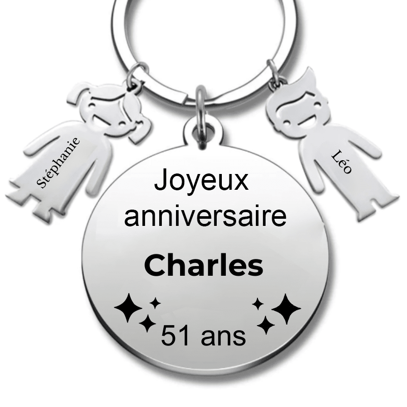 Le Porte - Clef "Joyeux anniversaire XXX 51 ans" - Prénom A Personnaliser - Les Bijoux de Marilou