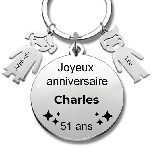 Le Porte - Clef "Joyeux anniversaire XXX 51 ans" - Prénom A Personnaliser - Les Bijoux de Marilou
