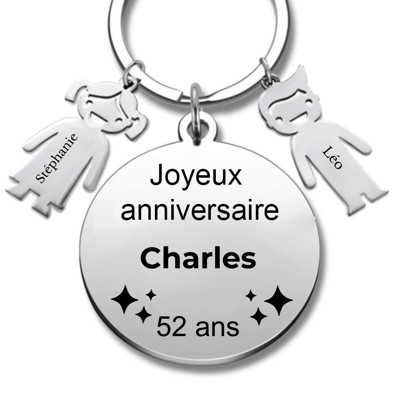 Le Porte - Clef "Joyeux anniversaire XXX 52 ans" - Prénom A Personnaliser - Les Bijoux de Marilou