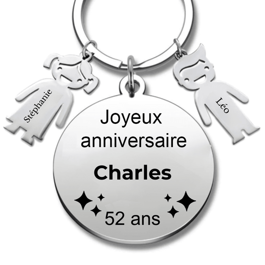 Le Porte - Clef "Joyeux anniversaire XXX 52 ans" - Prénom A Personnaliser - Les Bijoux de Marilou