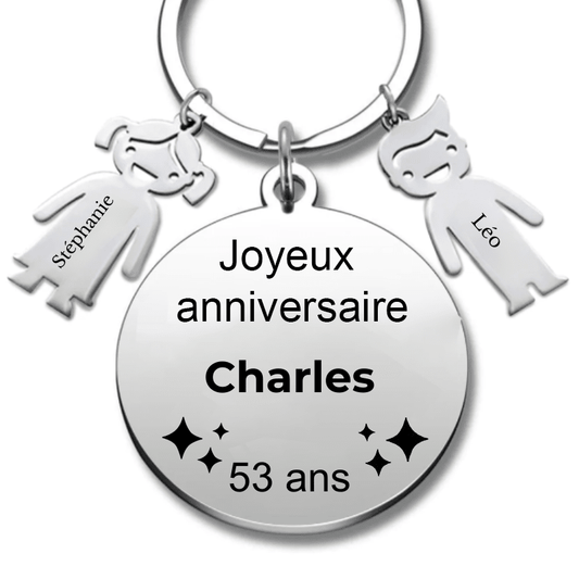 Le Porte - Clef "Joyeux anniversaire XXX 53 ans" - Prénom A Personnaliser - Les Bijoux de Marilou