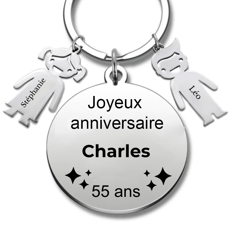 Le Porte - Clef "Joyeux anniversaire XXX 55 ans" - Prénom A Personnaliser - Les Bijoux de Marilou