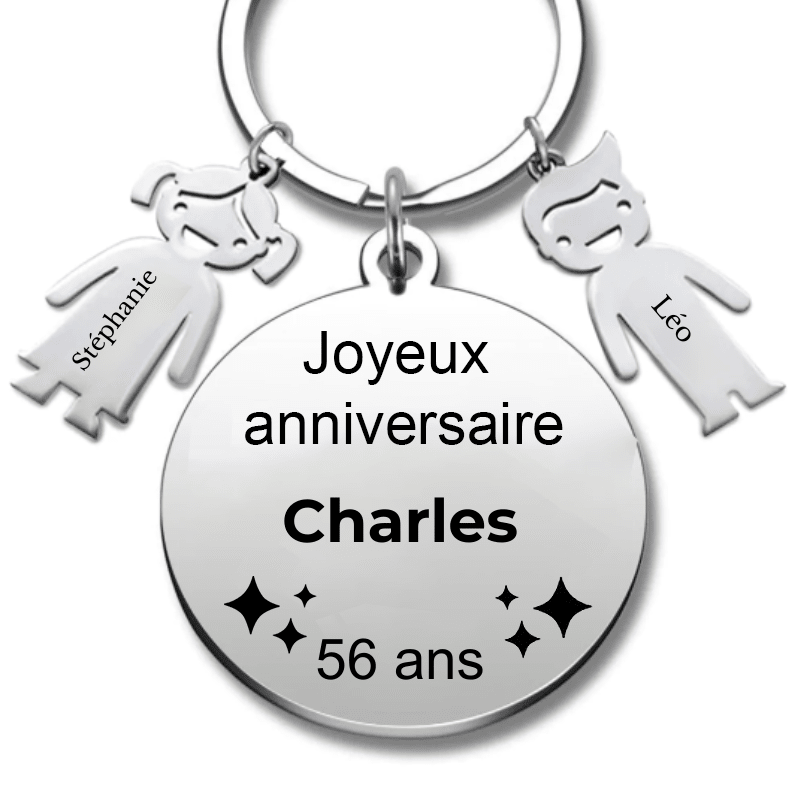 Le Porte - Clef "Joyeux anniversaire XXX 56 ans" - Prénom A Personnaliser - Les Bijoux de Marilou