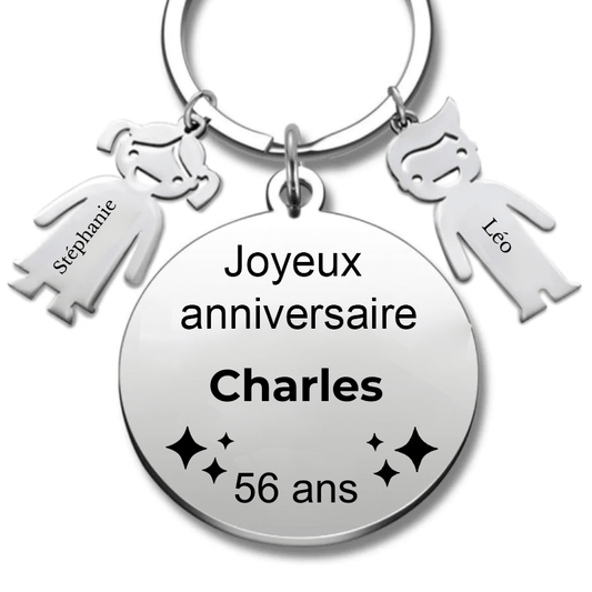 Le Porte - Clef "Joyeux anniversaire XXX 56 ans" - Prénom A Personnaliser - Les Bijoux de Marilou