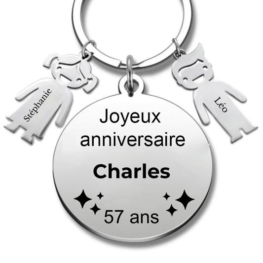 Le Porte - Clef "Joyeux anniversaire XXX 57 ans" - Prénom A Personnaliser - Les Bijoux de Marilou
