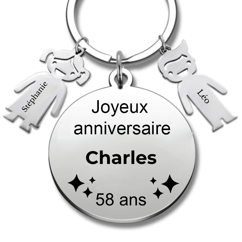 Le Porte - Clef "Joyeux anniversaire XXX 58 ans" - Prénom A Personnaliser - Les Bijoux de Marilou
