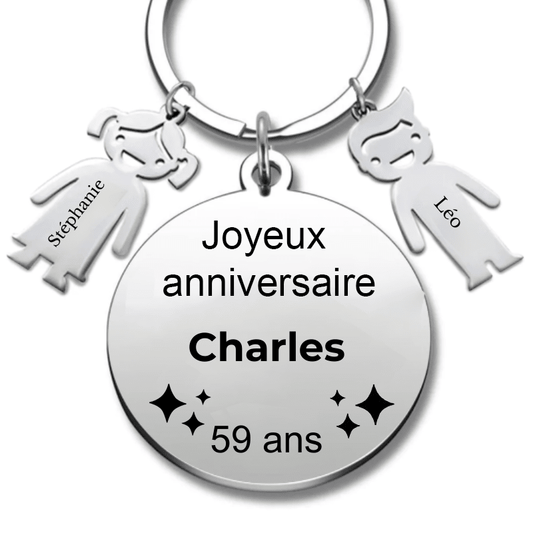 Le Porte - Clef "Joyeux anniversaire XXX 59 ans" - Prénom A Personnaliser - Les Bijoux de Marilou