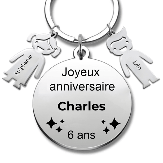 Le Porte - Clef "Joyeux anniversaire XXX 6 ans" - Prénom A Personnaliser - Les Bijoux de Marilou