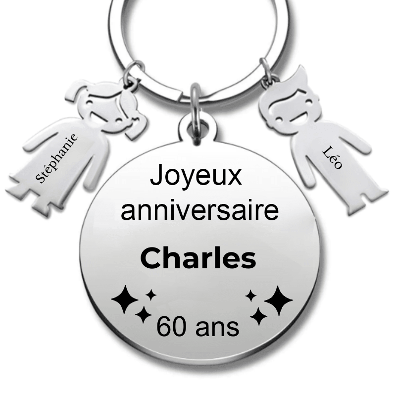 Le Porte - Clef "Joyeux anniversaire XXX 60 ans" - Prénom A Personnaliser - Les Bijoux de Marilou