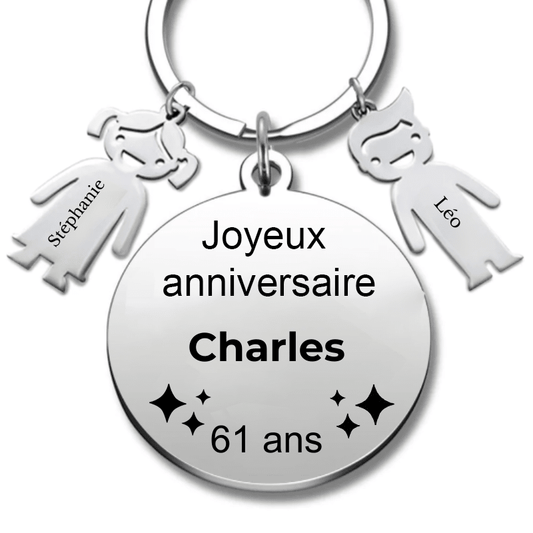 Le Porte - Clef "Joyeux anniversaire XXX 61 ans" - Prénom A Personnaliser - Les Bijoux de Marilou
