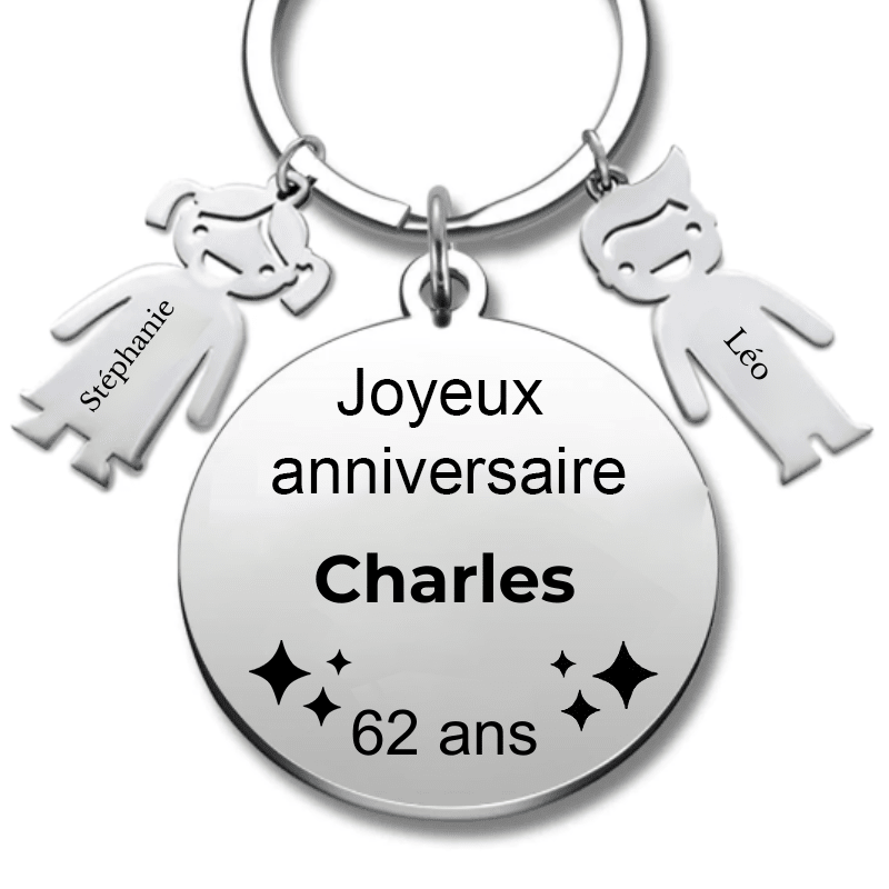 Le Porte - Clef "Joyeux anniversaire XXX 62 ans" - Prénom A Personnaliser - Les Bijoux de Marilou