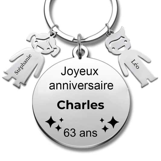 Le Porte - Clef "Joyeux anniversaire XXX 63 ans" - Prénom A Personnaliser - Les Bijoux de Marilou