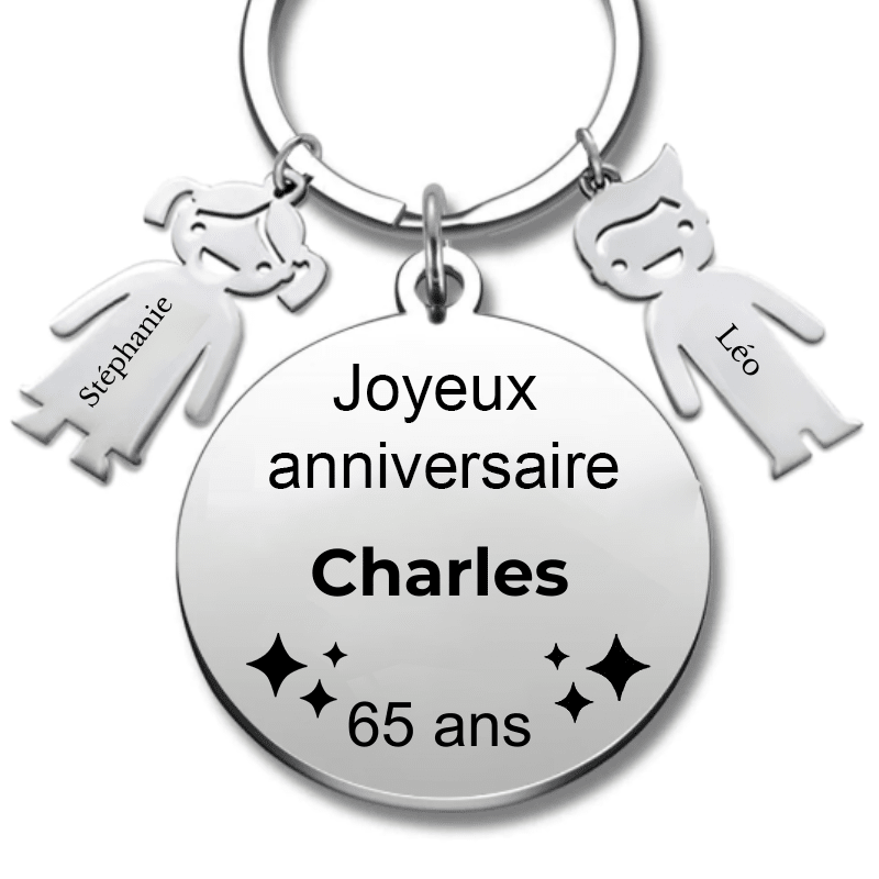 Le Porte - Clef "Joyeux anniversaire XXX 65 ans" - Prénom A Personnaliser - Les Bijoux de Marilou