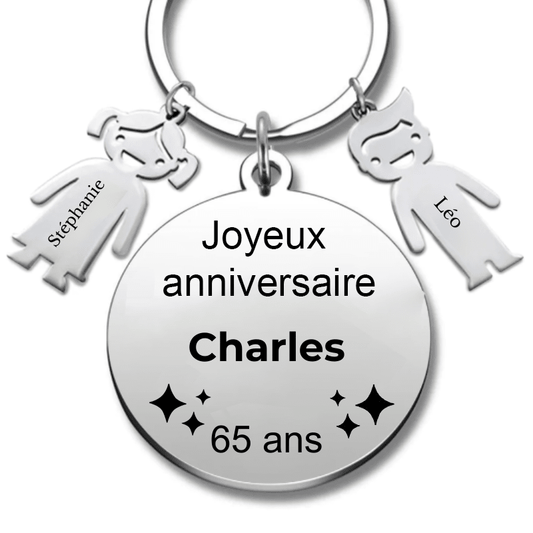Le Porte - Clef "Joyeux anniversaire XXX 65 ans" - Prénom A Personnaliser - Les Bijoux de Marilou