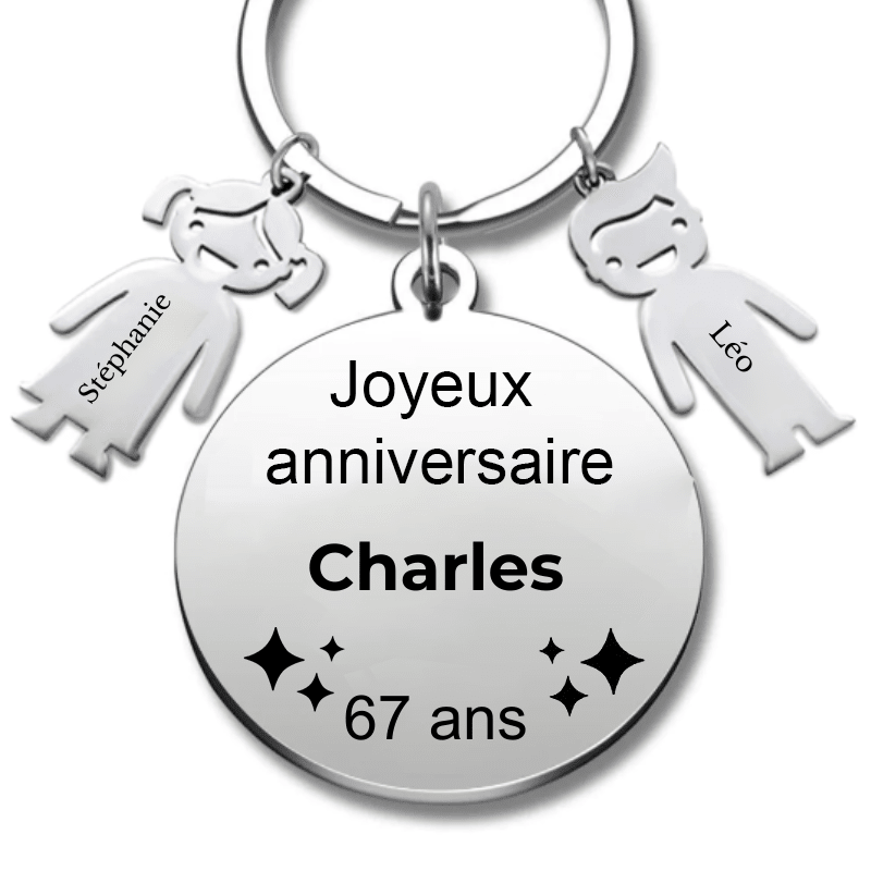 Le Porte - Clef "Joyeux anniversaire XXX 67 ans" - Prénom A Personnaliser - Les Bijoux de Marilou