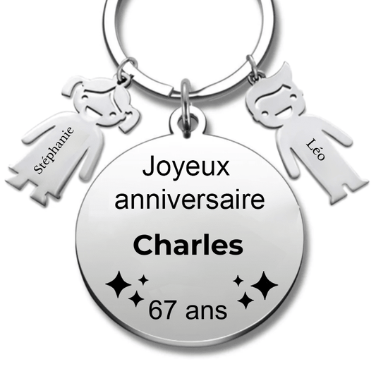 Le Porte - Clef "Joyeux anniversaire XXX 67 ans" - Prénom A Personnaliser - Les Bijoux de Marilou