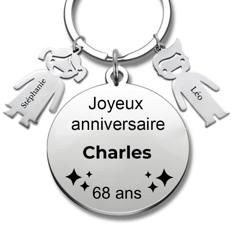 Le Porte - Clef "Joyeux anniversaire XXX 68 ans" - Prénom A Personnaliser - Les Bijoux de Marilou