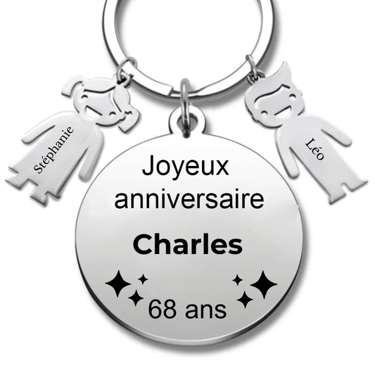 Le Porte - Clef "Joyeux anniversaire XXX 68 ans" - Prénom A Personnaliser - Les Bijoux de Marilou