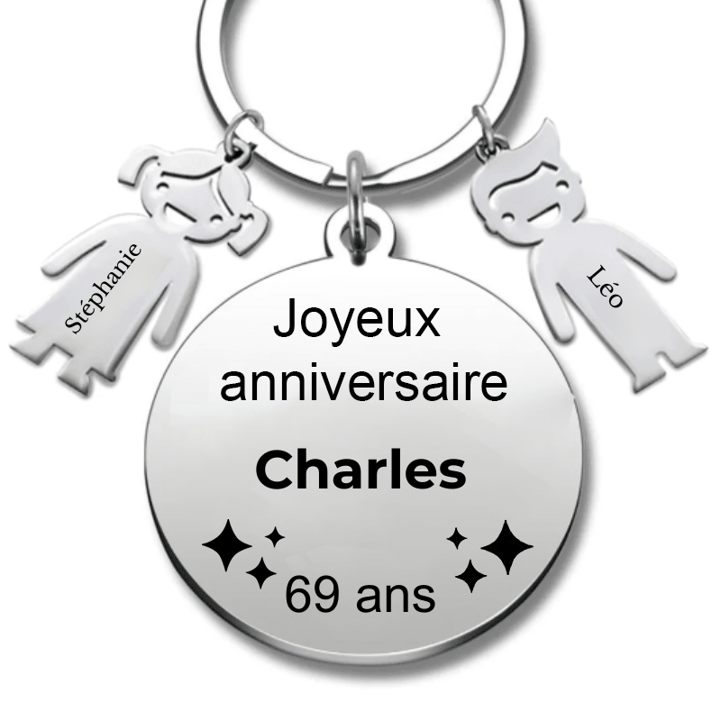 Le Porte - Clef "Joyeux anniversaire XXX 69 ans" - Prénom A Personnaliser - Les Bijoux de Marilou