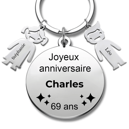 Le Porte - Clef "Joyeux anniversaire XXX 69 ans" - Prénom A Personnaliser - Les Bijoux de Marilou