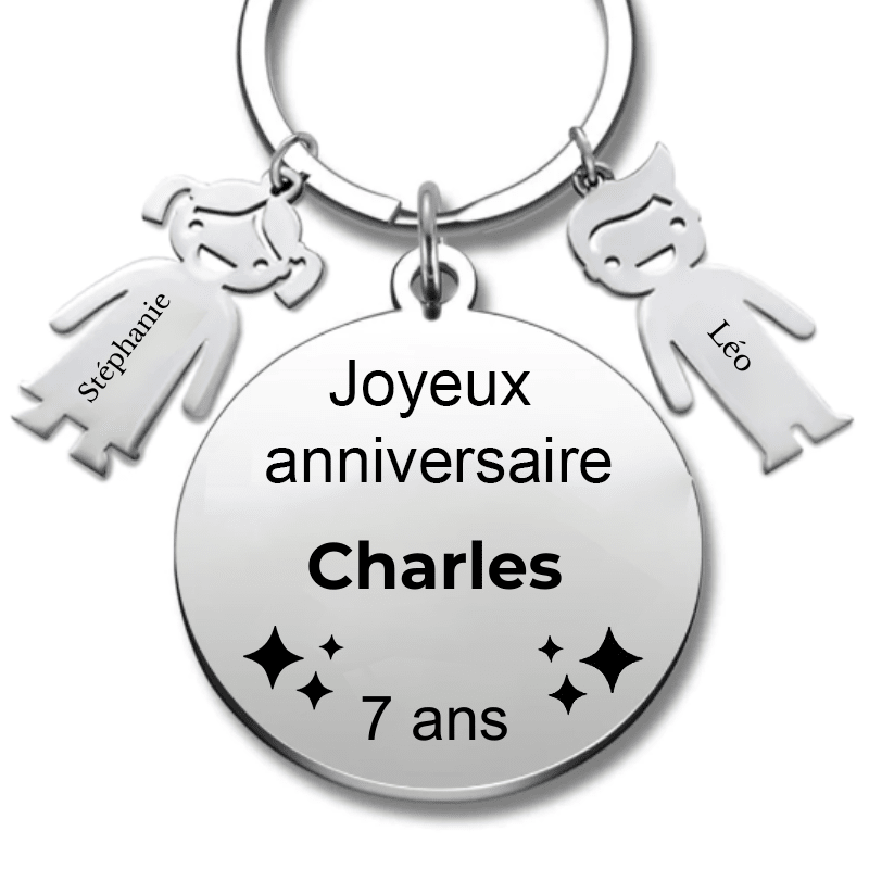 Le Porte - Clef "Joyeux anniversaire XXX 7 ans" - Prénom A Personnaliser - Les Bijoux de Marilou