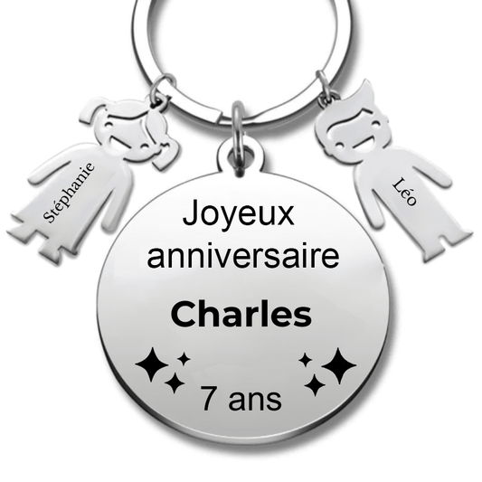 Le Porte - Clef "Joyeux anniversaire XXX 7 ans" - Prénom A Personnaliser - Les Bijoux de Marilou