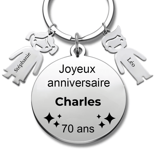 Le Porte - Clef "Joyeux anniversaire XXX 70 ans" - Prénom A Personnaliser - Les Bijoux de Marilou