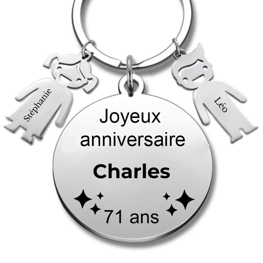 Le Porte - Clef "Joyeux anniversaire XXX 71 ans" - Prénom A Personnaliser - Les Bijoux de Marilou