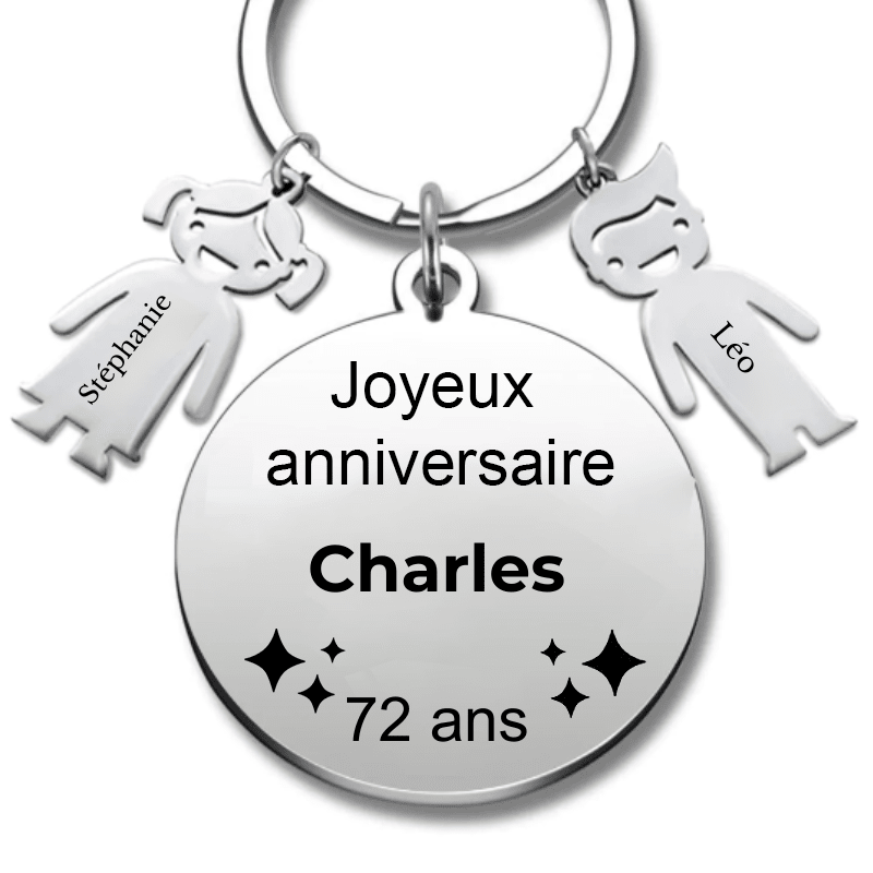 Le Porte - Clef "Joyeux anniversaire XXX 72 ans" - Prénom A Personnaliser - Les Bijoux de Marilou