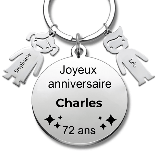 Le Porte - Clef "Joyeux anniversaire XXX 72 ans" - Prénom A Personnaliser - Les Bijoux de Marilou