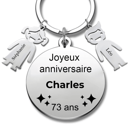 Le Porte - Clef "Joyeux anniversaire XXX 73 ans" - Prénom A Personnaliser - Les Bijoux de Marilou