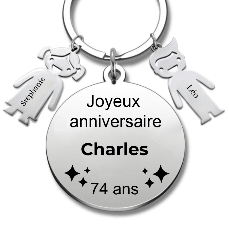 Le Porte - Clef "Joyeux anniversaire XXX 74 ans" - Prénom A Personnaliser - Les Bijoux de Marilou